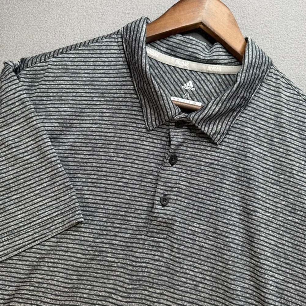 Adidas Golf Polo Mens XL Gray Striped Short Sleeve Performance Shirt
